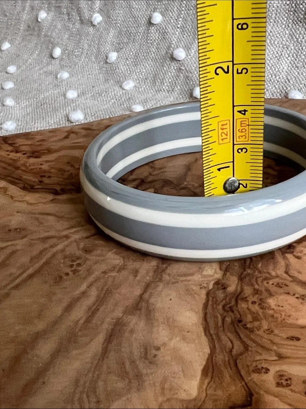 Vintage Gray and White Striped Bakelite Bangle Bracelet